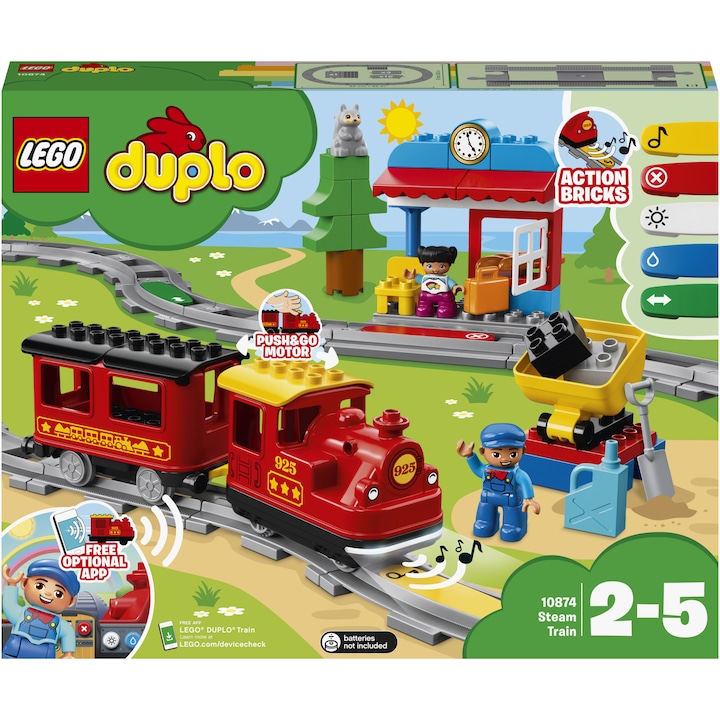 LEGO DUPLO - Tren cu aburi 10874, 59 piese